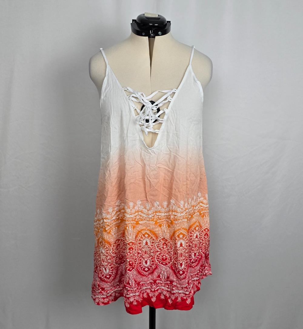 LA Class Boho Swimsuit Tank Coverup Women's S Orange Multi-Color NWT